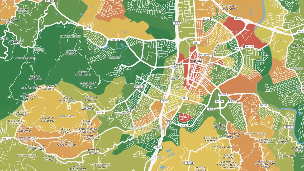 Urbanizacion Bonneville Hts, Caguas, PR Map of Burglary Rates