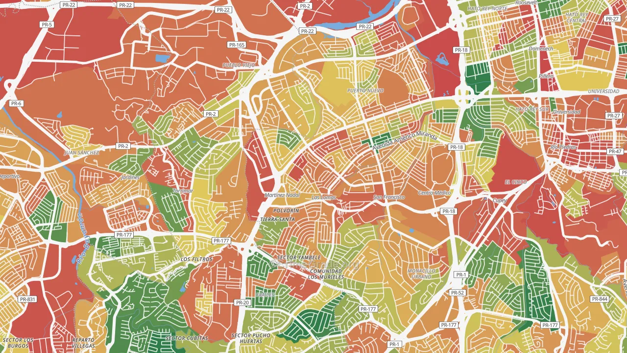 Urbanizacion Las Lomas, San Juan, PR Map of Burglary Rates
