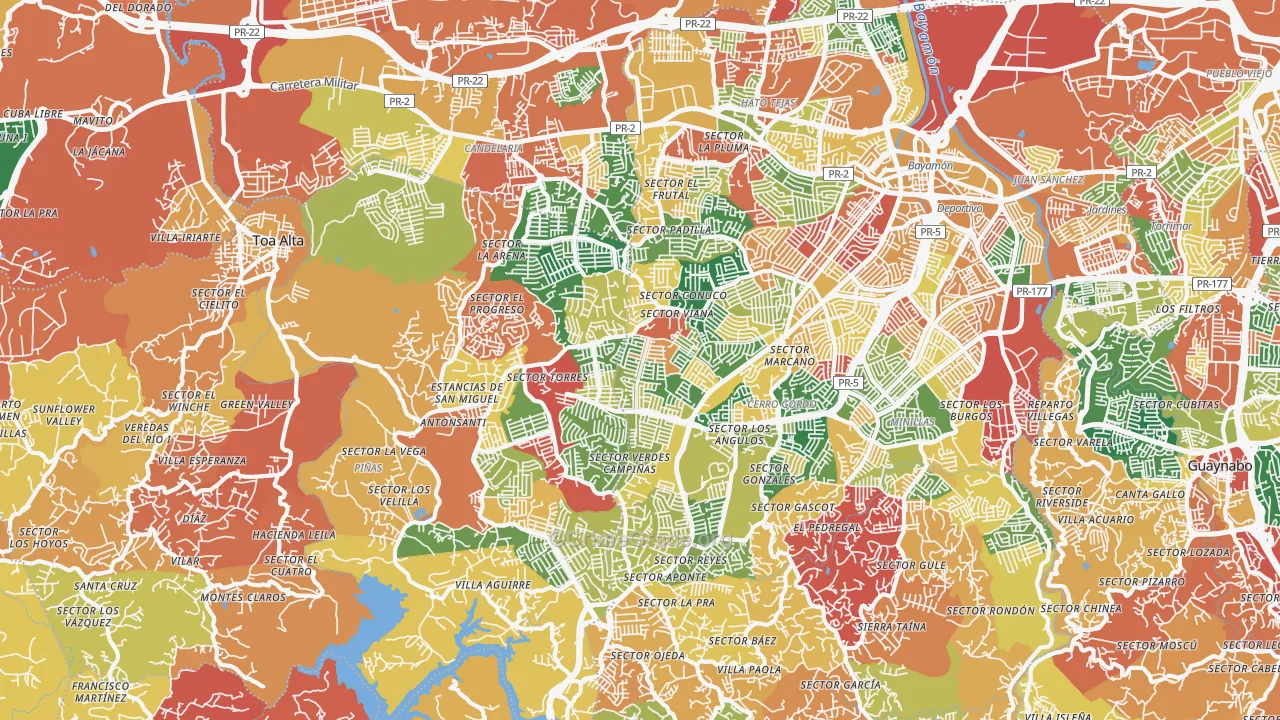 Urbanizacion Miraflores, Bayamon, PR Map of Burglary Rates