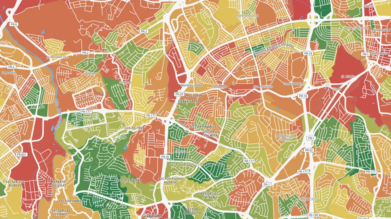 Urbanizacion Santiago Iglesias, San Juan, PR Map of Burglary Rates