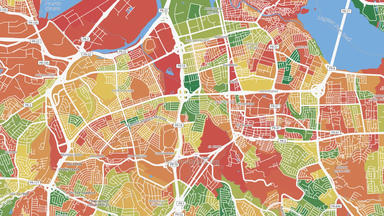 Urbanizacion University Gdns, San Juan, PR Map of Burglary Rates