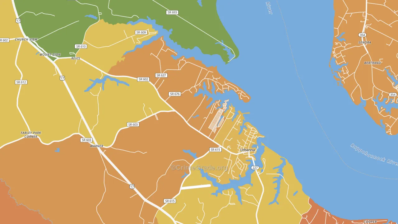 Urbanna, VA Map of Burglary Rates