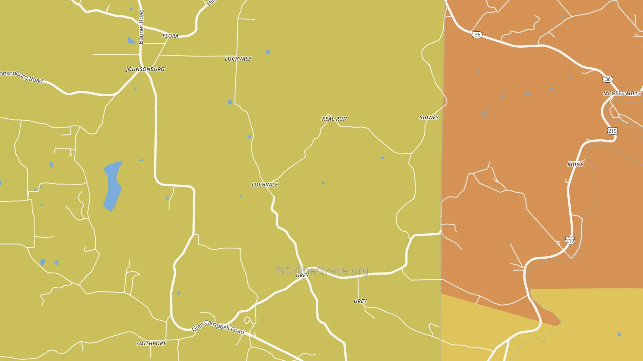 Urey, PA Map of Burglary Rates