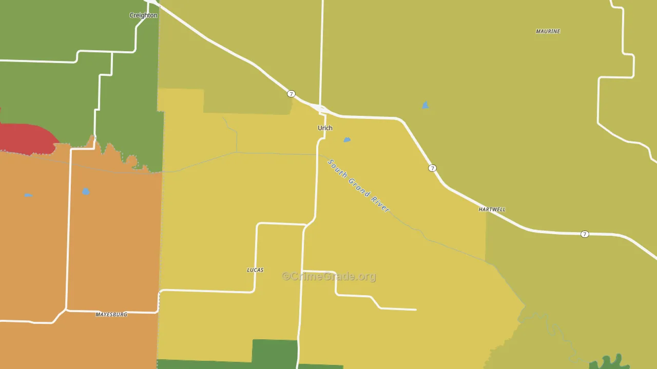 Urich, MO Map of Burglary Rates