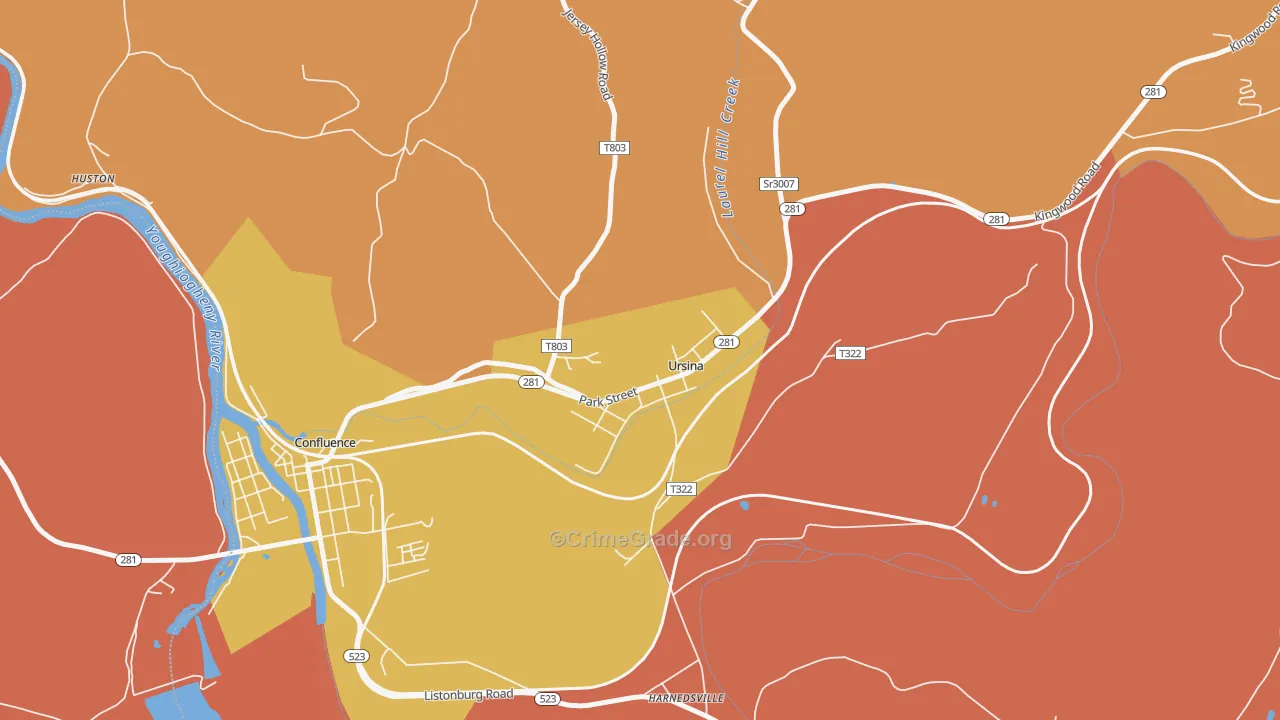 Ursina, PA Map of Burglary Rates
