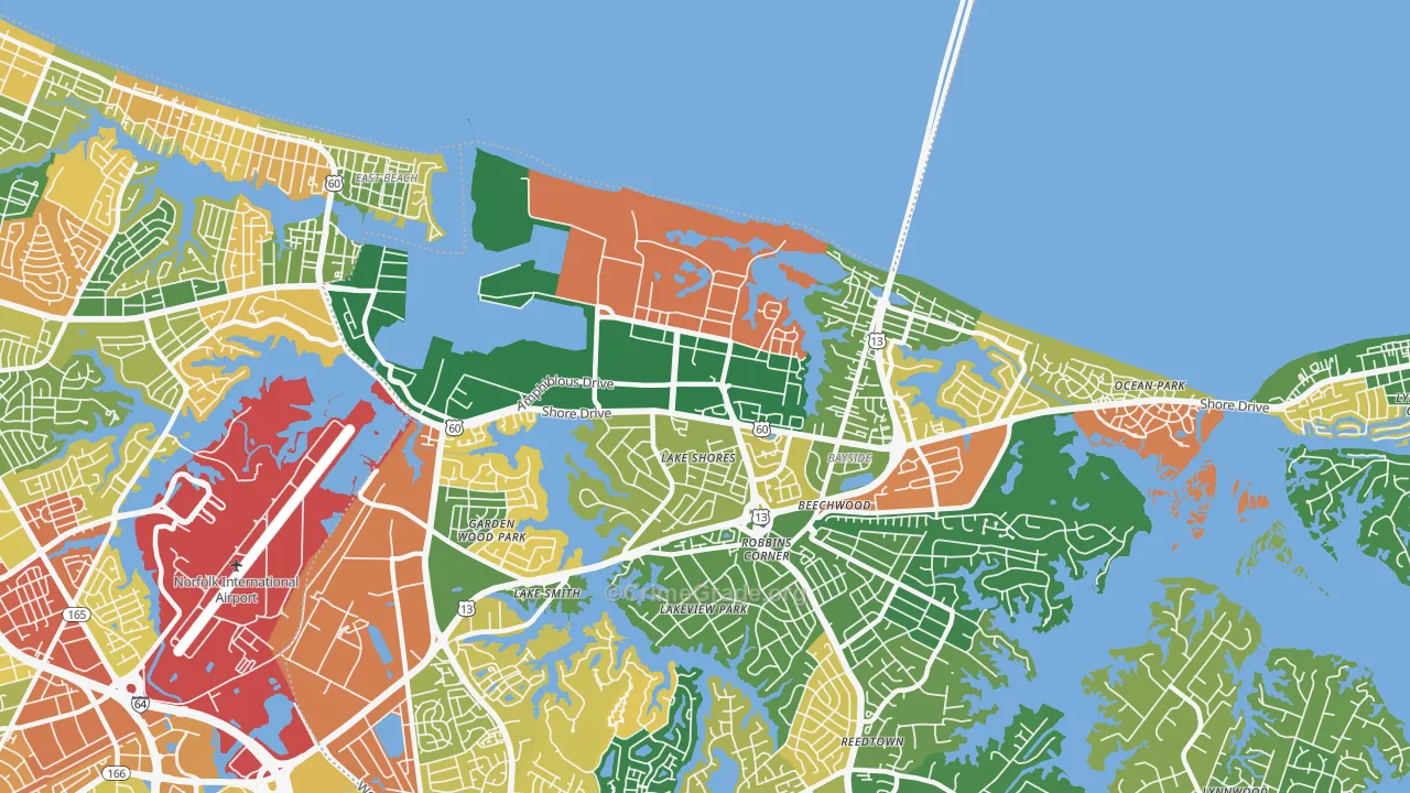 US Navy Little Creek Amphibious Base, Norfolk, VA Map of Burglary Rates