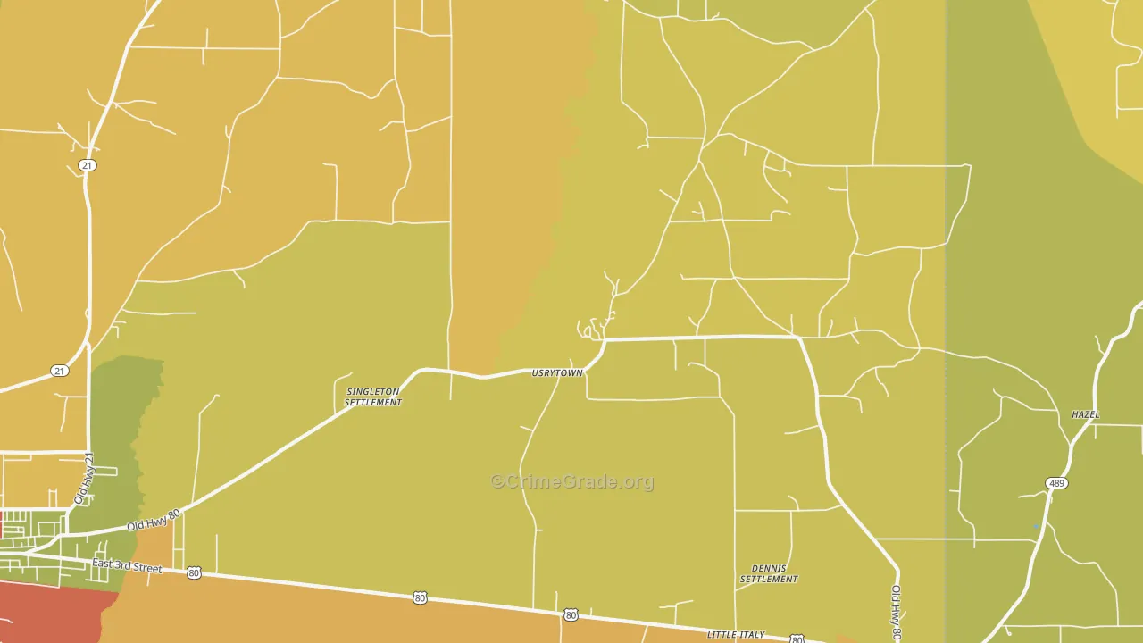 Usrytown, MS Map of Burglary Rates