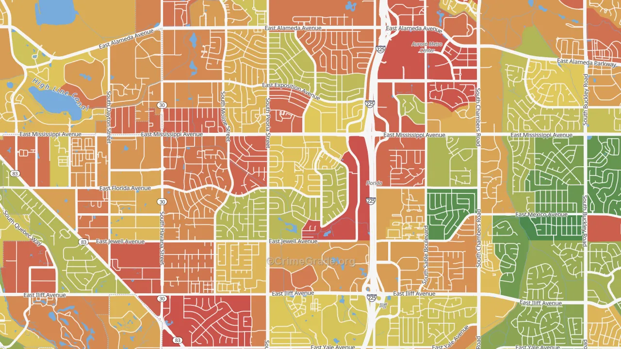 Utah Park, Aurora, CO Map of Burglary Rates