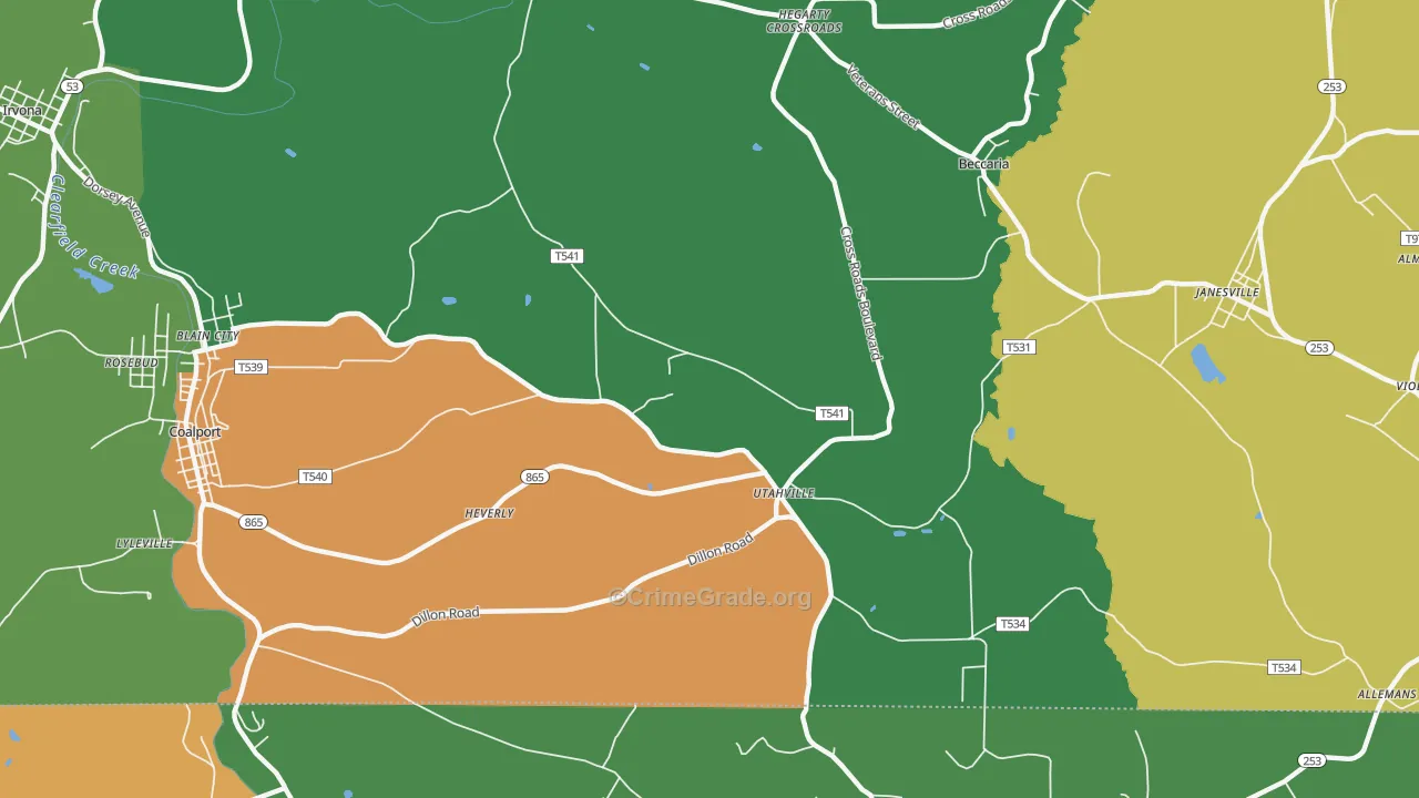 Utahville, PA Map of Burglary Rates