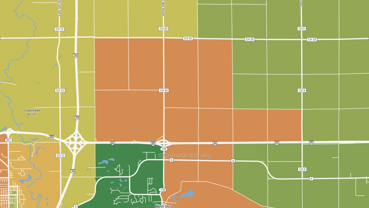 Utica, IL Map of Burglary Rates