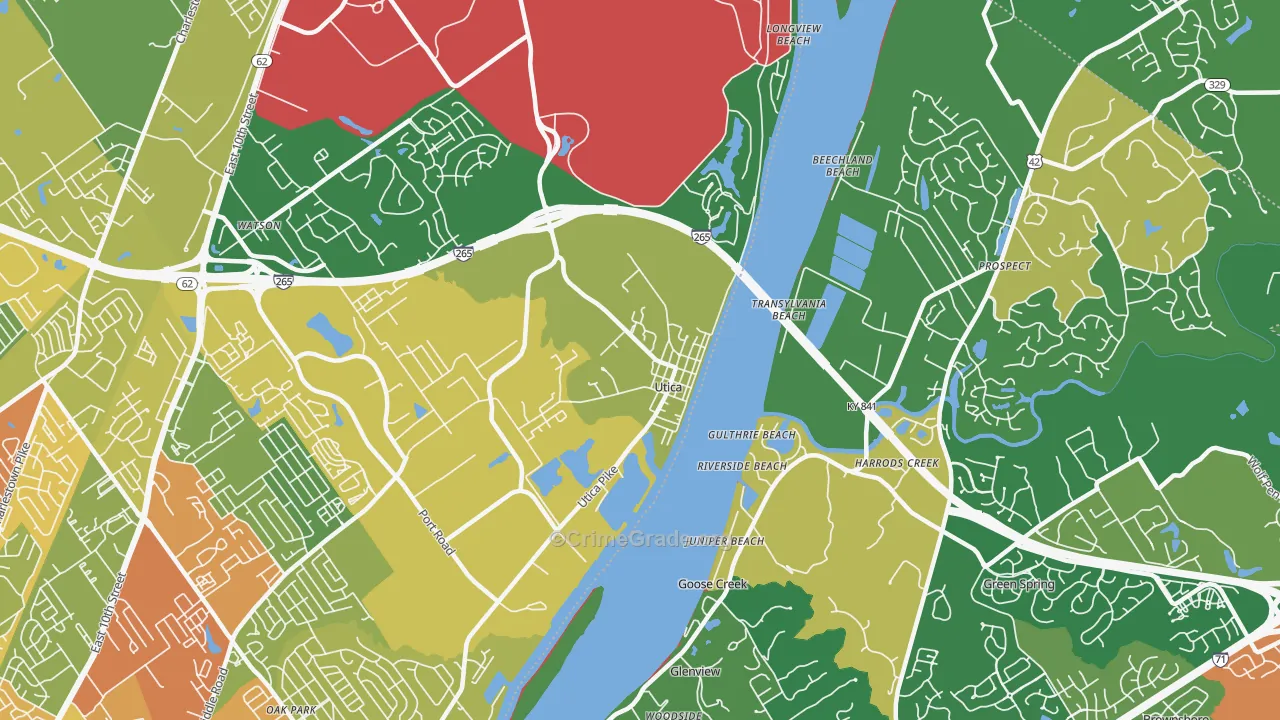 Utica, IN Map of Burglary Rates