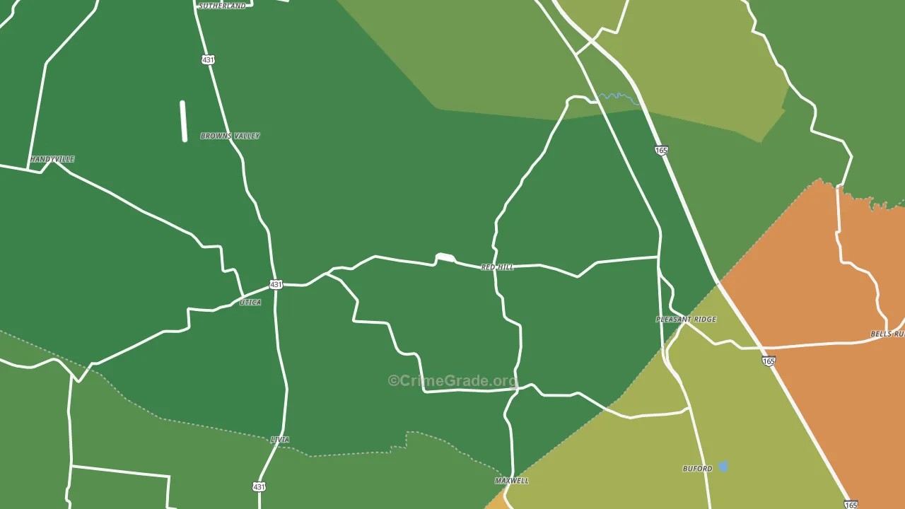 Utica, KY Map of Burglary Rates