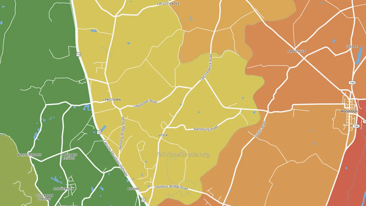 Utica, MD Map of Burglary Rates