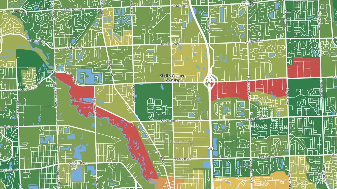 Utica, MI Map of Burglary Rates