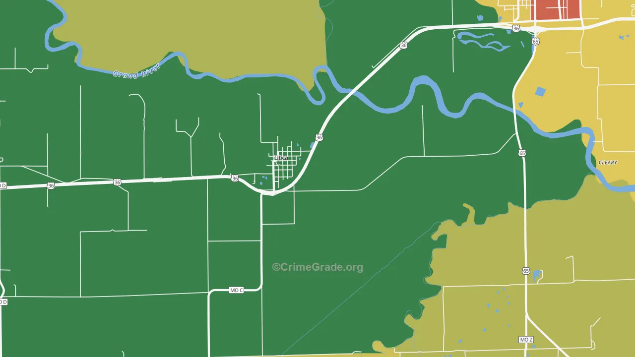Utica, MO Map of Burglary Rates