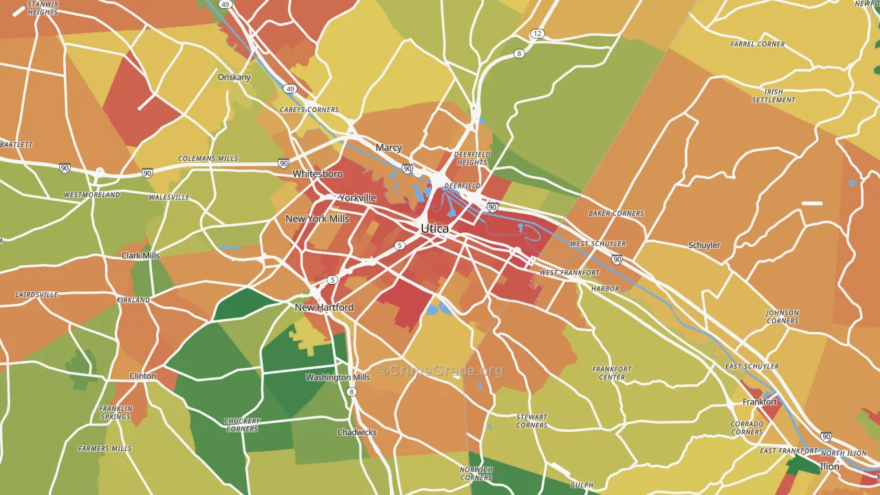 Utica, NY Map of Burglary Rates