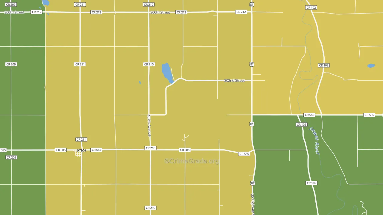 Utica, SD Map of Burglary Rates
