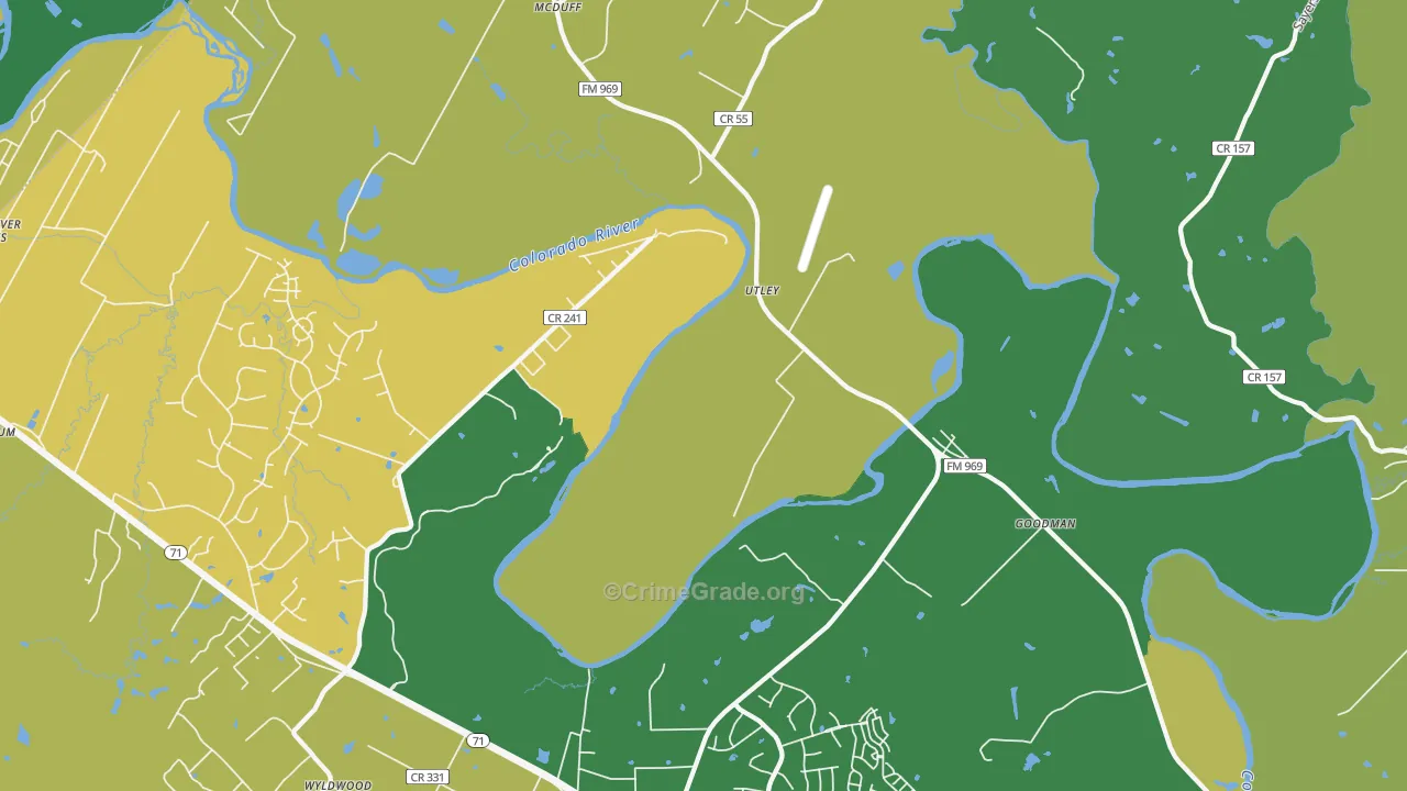 Utley, TX Map of Burglary Rates