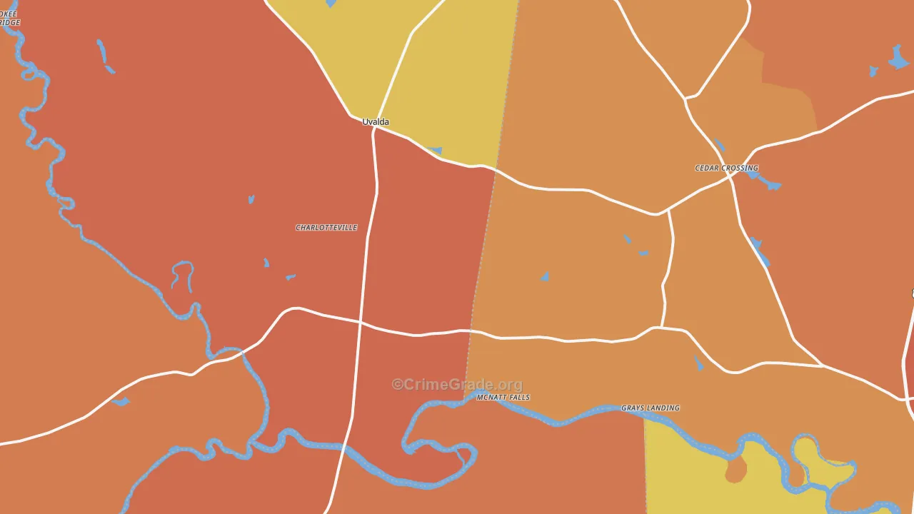 Uvalda, GA Map of Burglary Rates