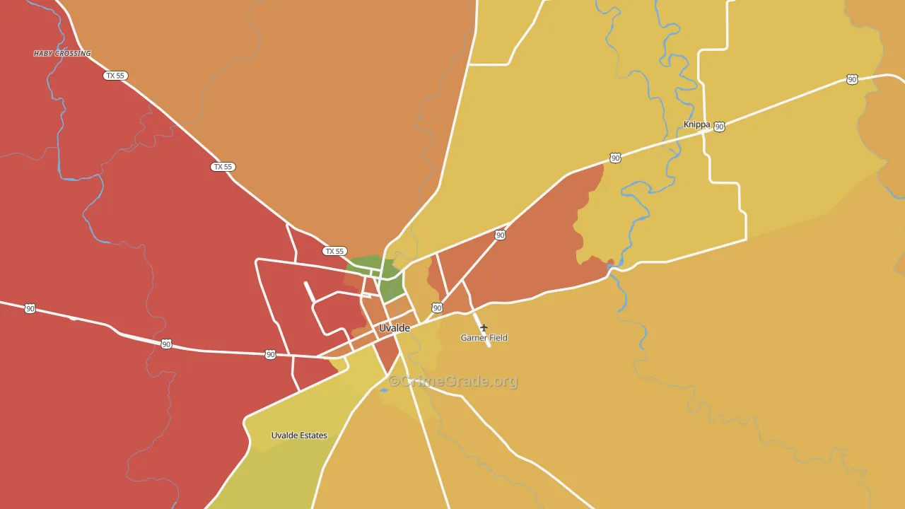 Uvalde County, TX Map of Burglary Rates