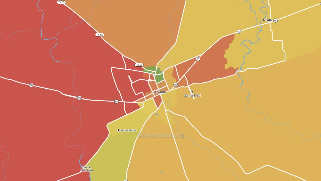 Uvalde, TX Map of Burglary Rates