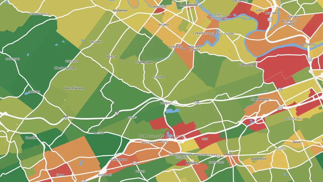 Uwchland, PA Map of Burglary Rates