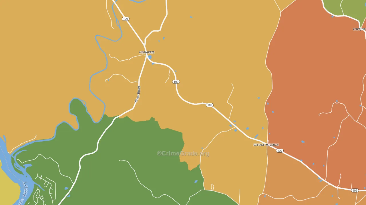 Uwharrie, NC Map of Burglary Rates