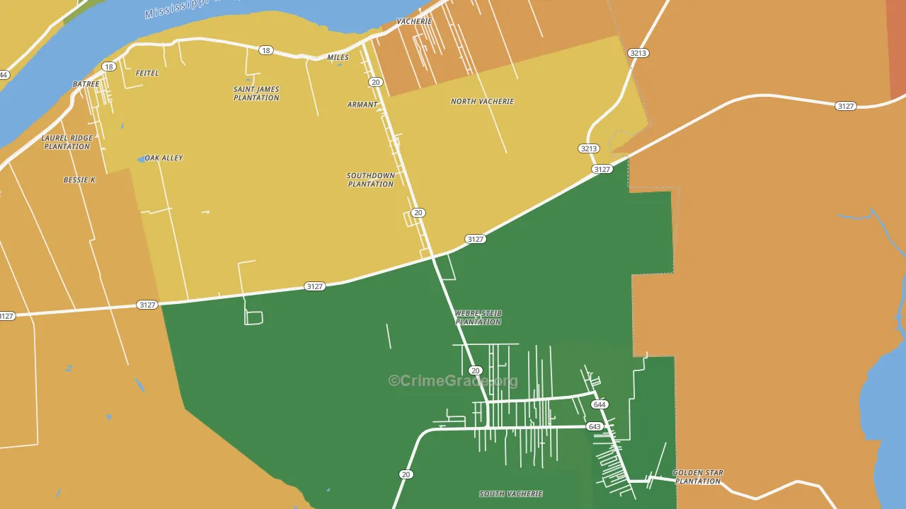 Vacherie, LA Map of Burglary Rates
