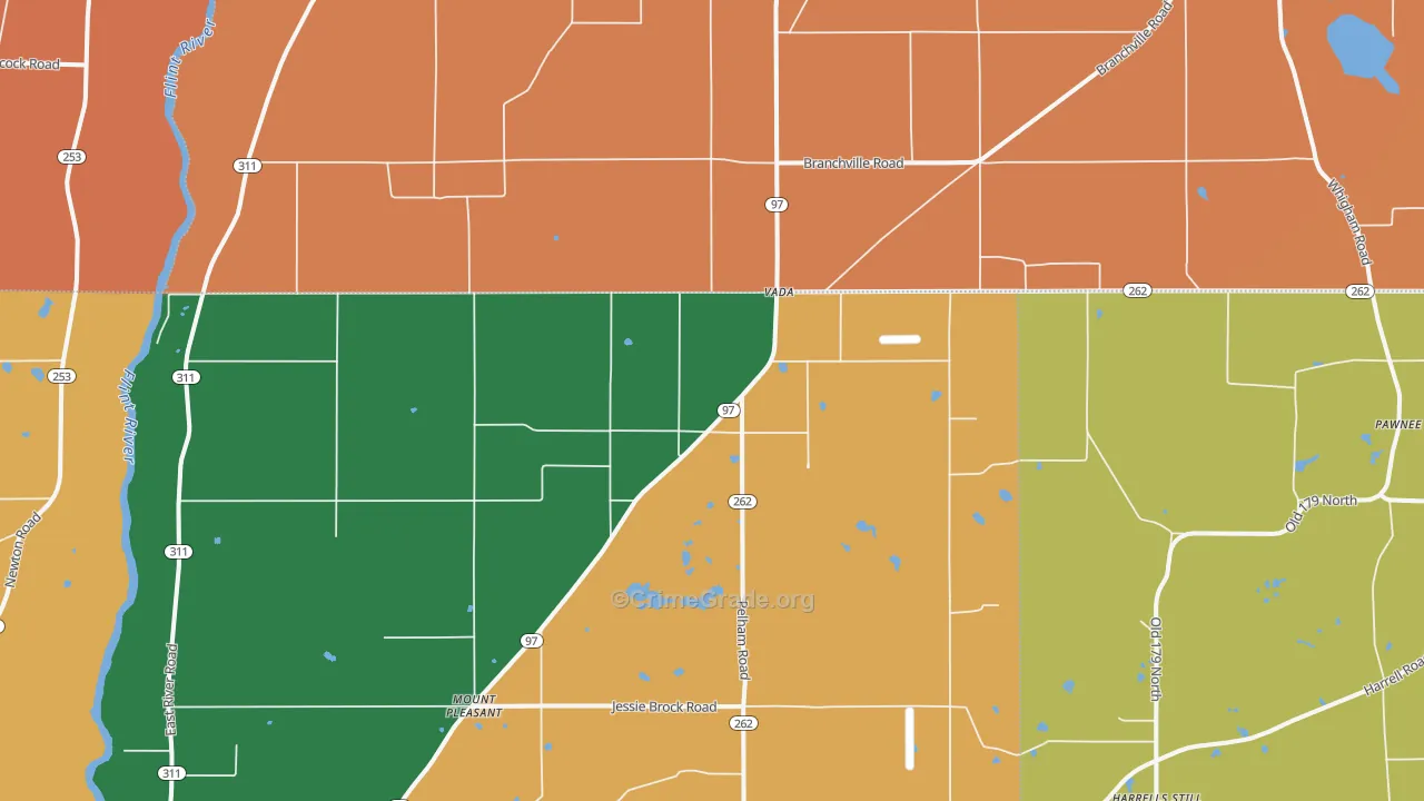 Vada, GA Map of Burglary Rates