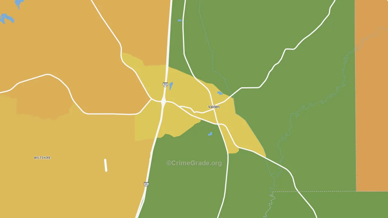 Vaiden, MS Map of Burglary Rates