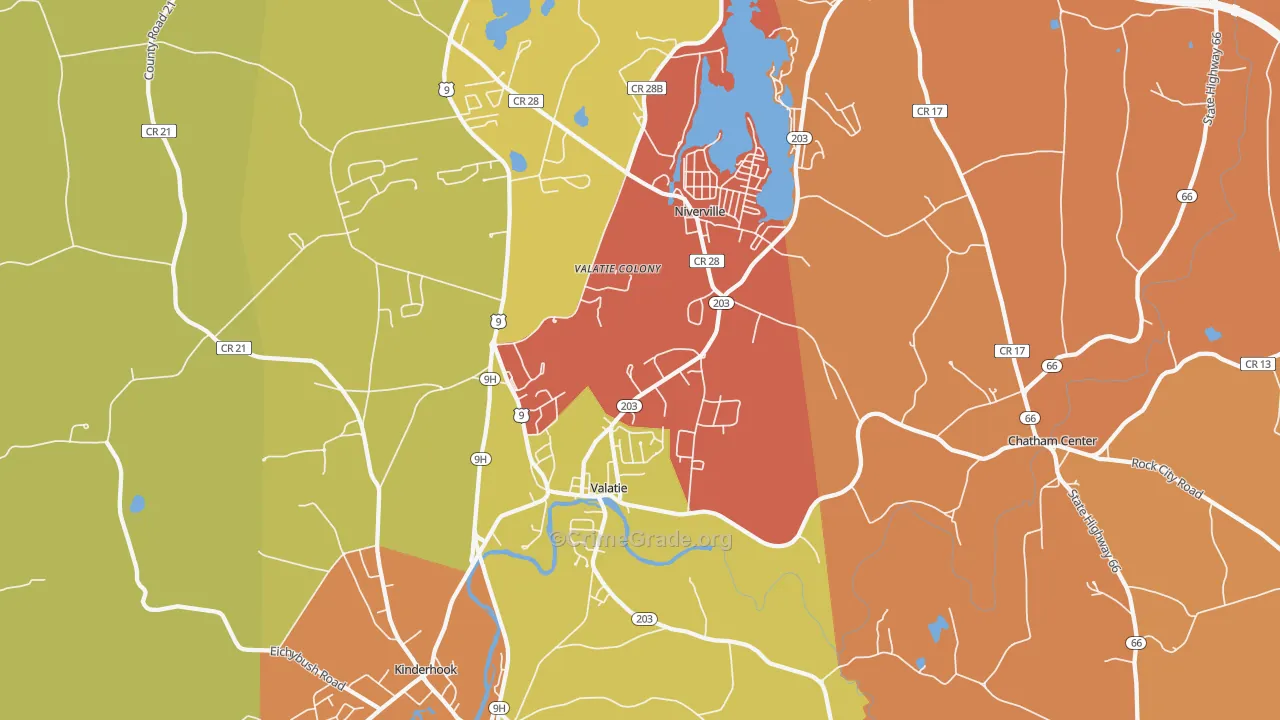 Valatie, NY Map of Burglary Rates