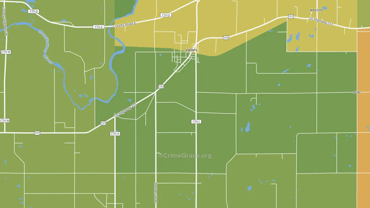 Valders, WI Map of Burglary Rates