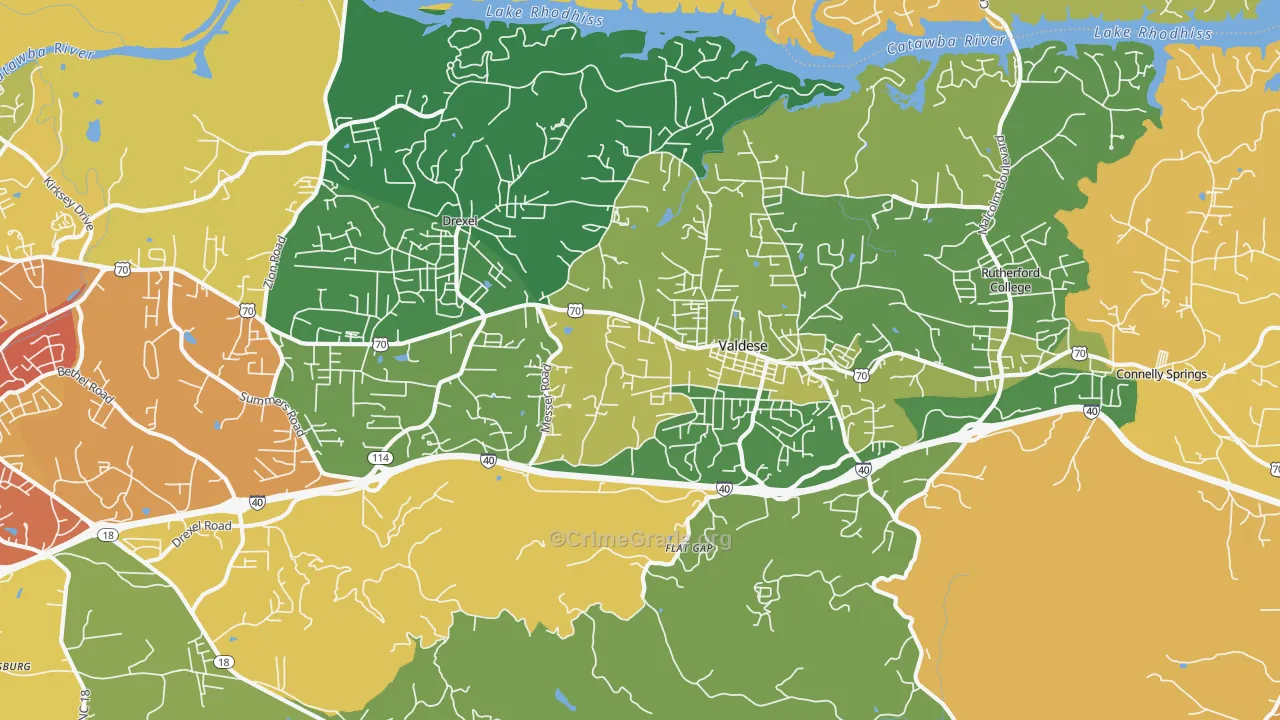 Valdese, NC Map of Burglary Rates
