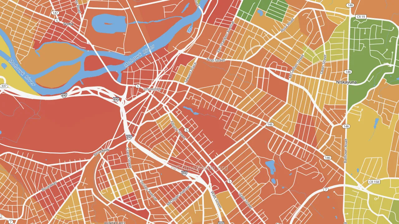 Vale and Eastern Avenue, Schenectady, NY Map of Burglary Rates