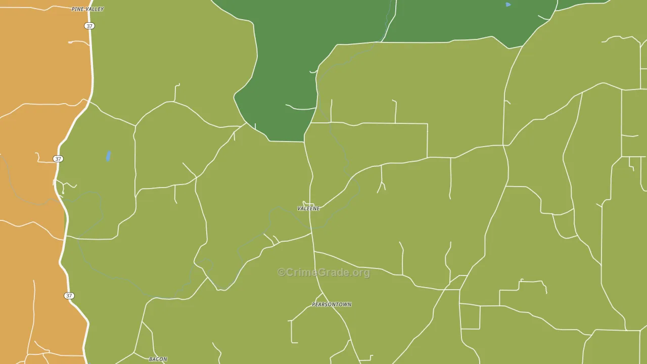 Valeene, IN Map of Burglary Rates