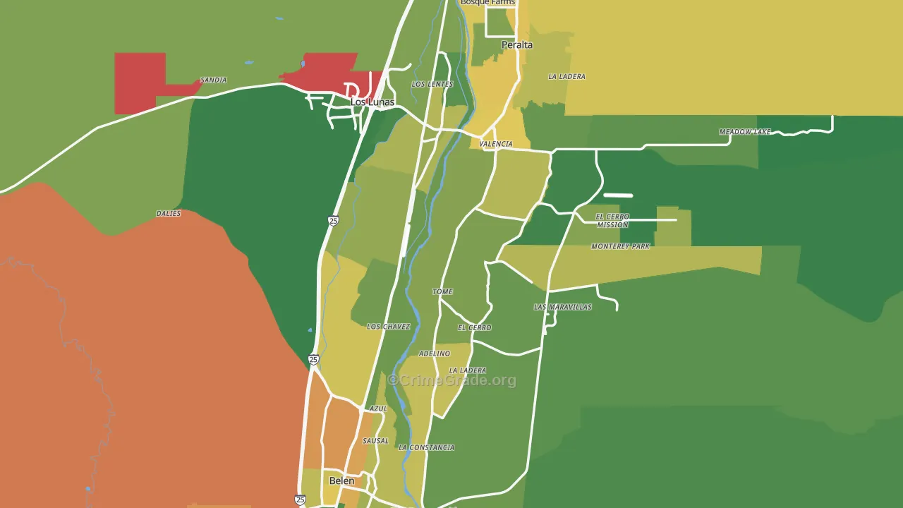 Valencia County, NM Map of Burglary Rates