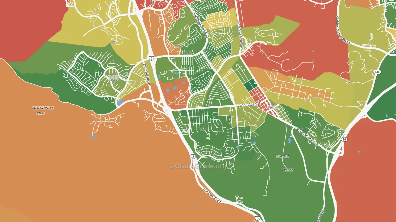 Valencia, Newhall, CA Map of Burglary Rates