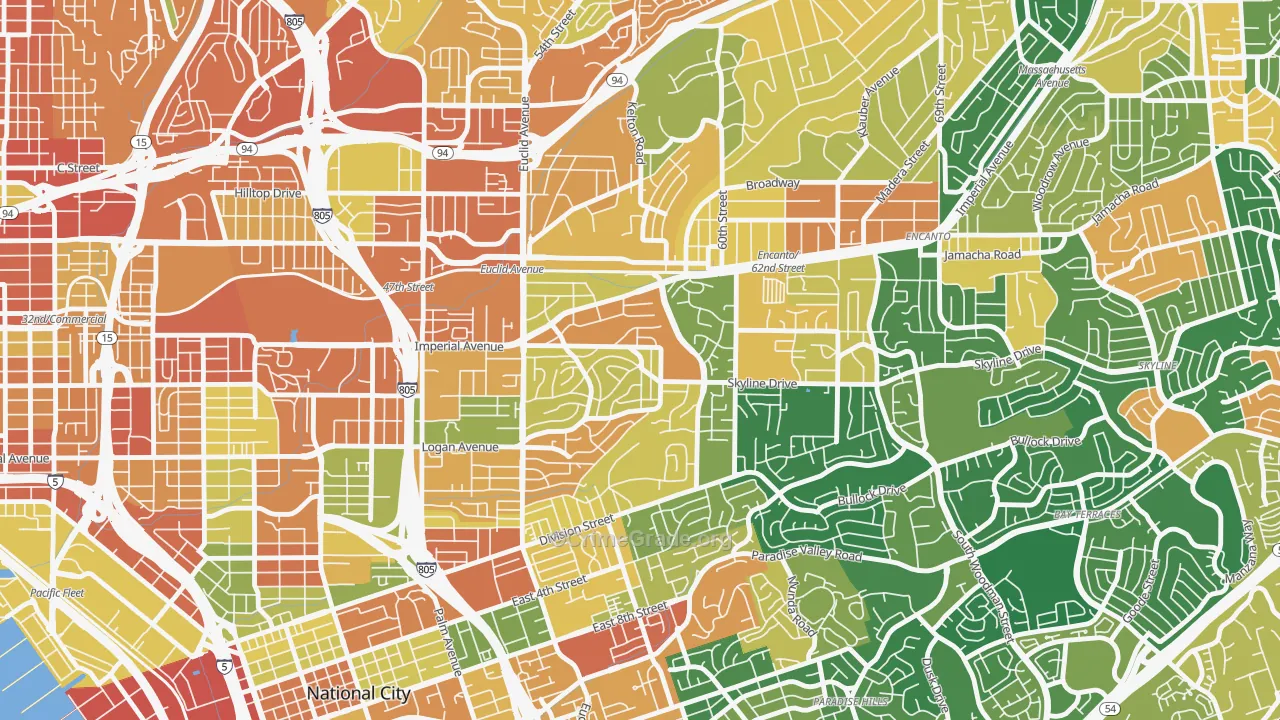 Valencia Park, San Diego, CA Map of Burglary Rates