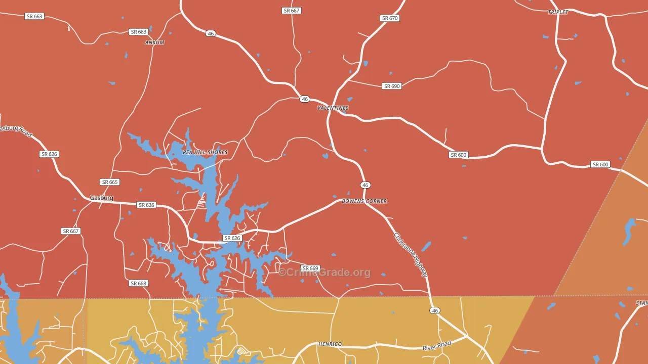 Valentines, VA Map of Burglary Rates
