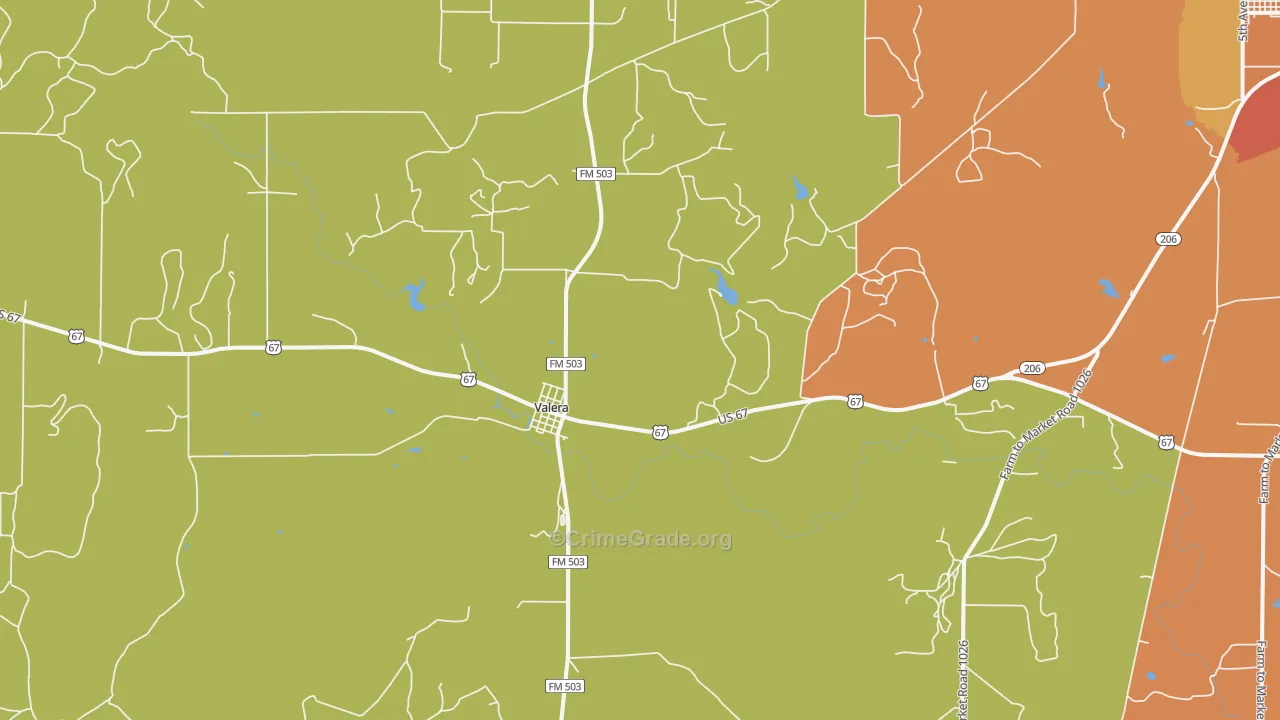 Valera, TX Map of Burglary Rates