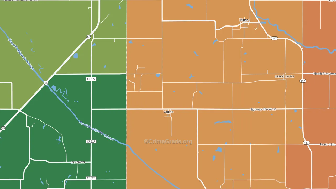 Valeria, IA Map of Burglary Rates
