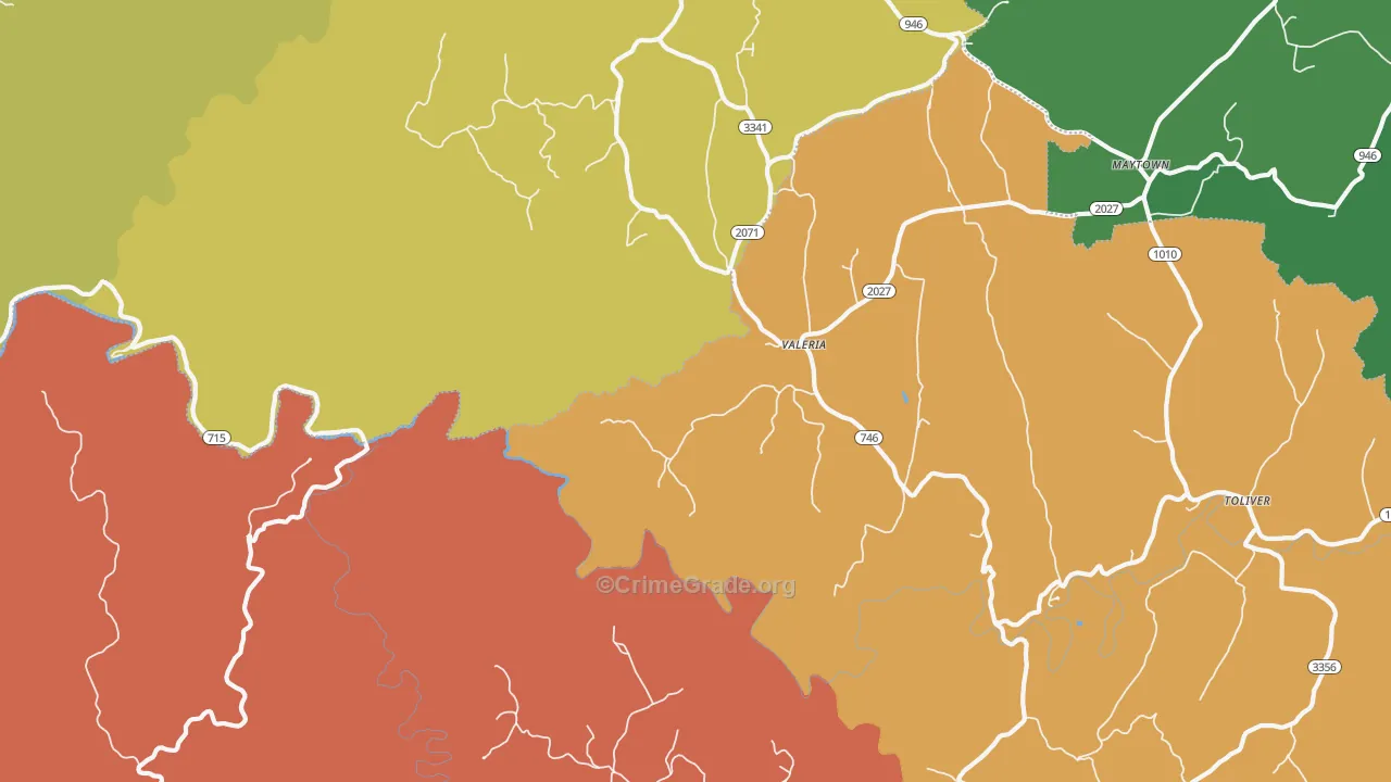 Valeria, KY Map of Burglary Rates