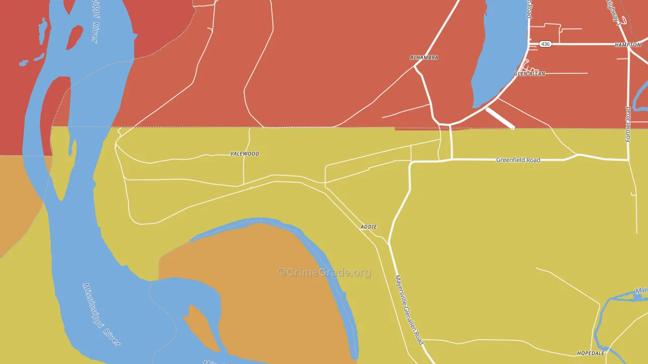 Valewood, MS Map of Burglary Rates