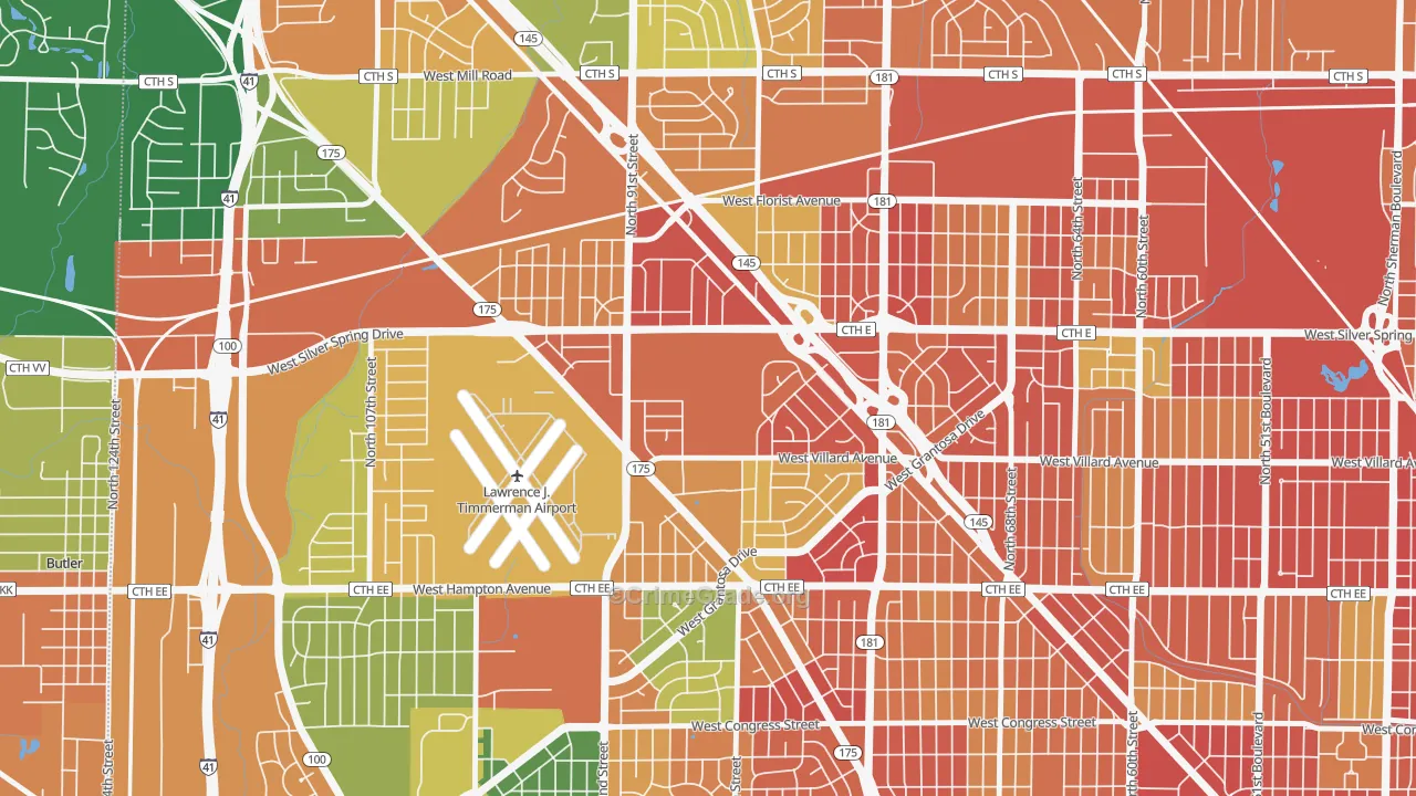Valhalla, Milwaukee, WI Map of Burglary Rates