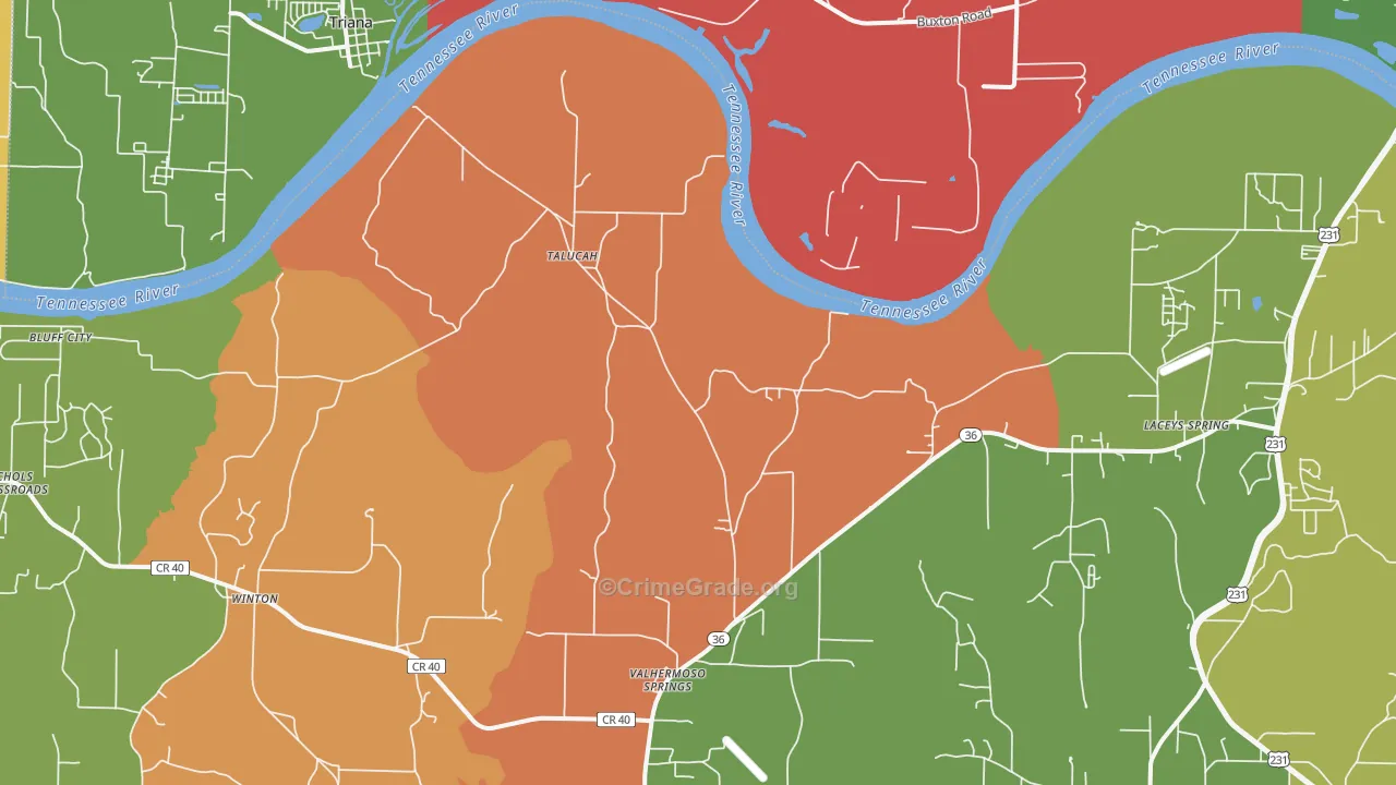 Valhermoso Springs, AL Map of Burglary Rates