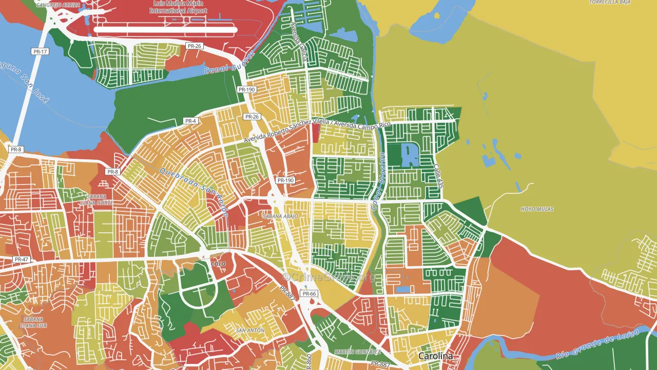 Valle Arriba Hts, Carolina, PR Map of Burglary Rates