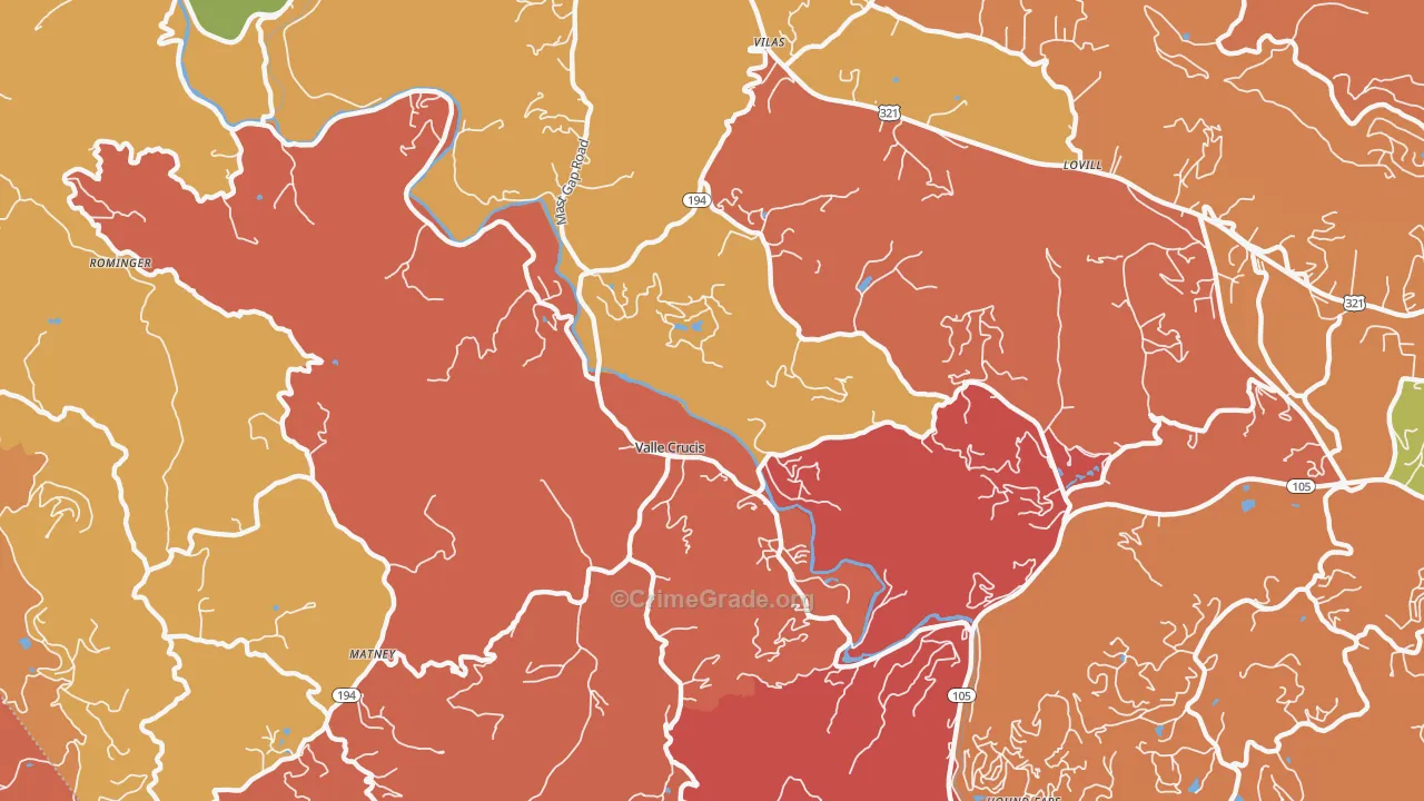 Valle Crucis, NC Map of Burglary Rates