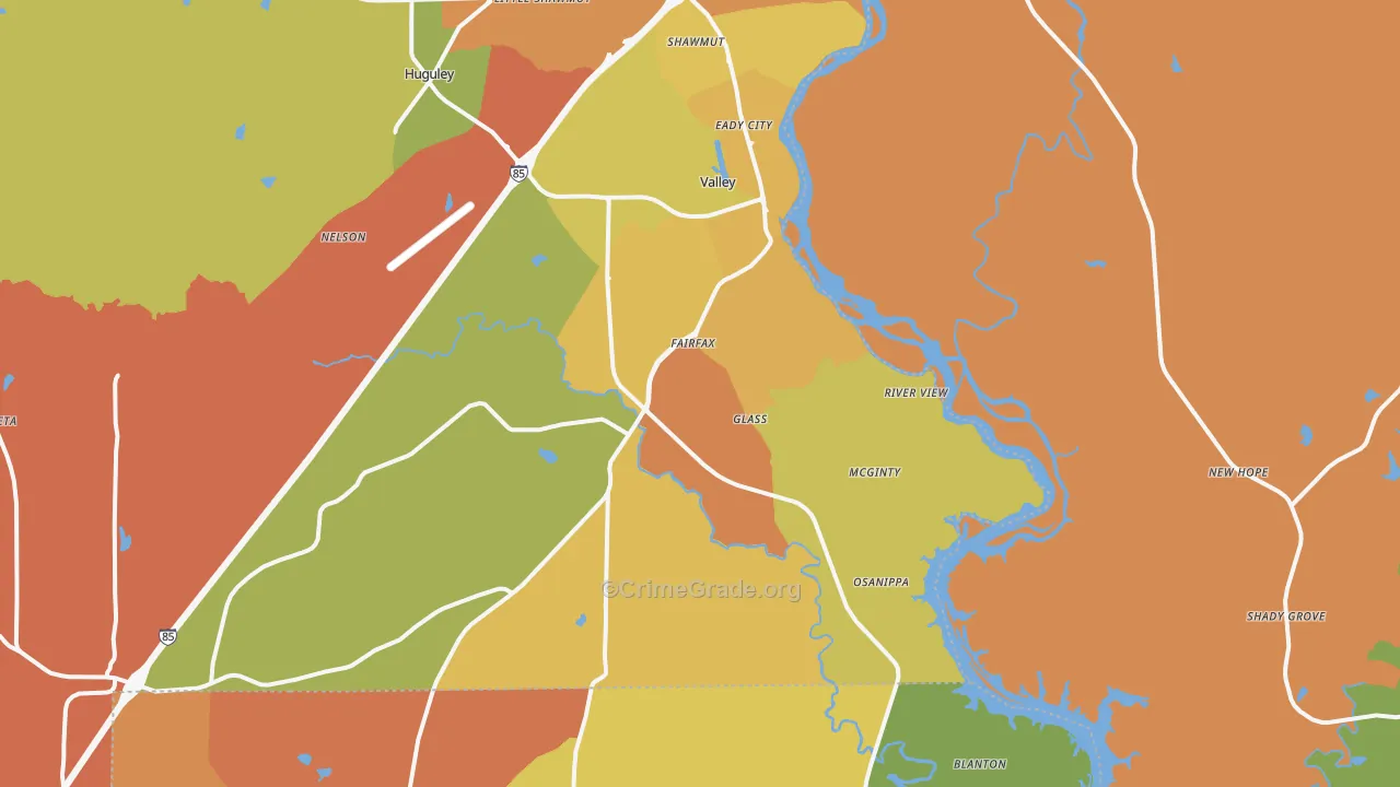 Valley, AL Map of Burglary Rates