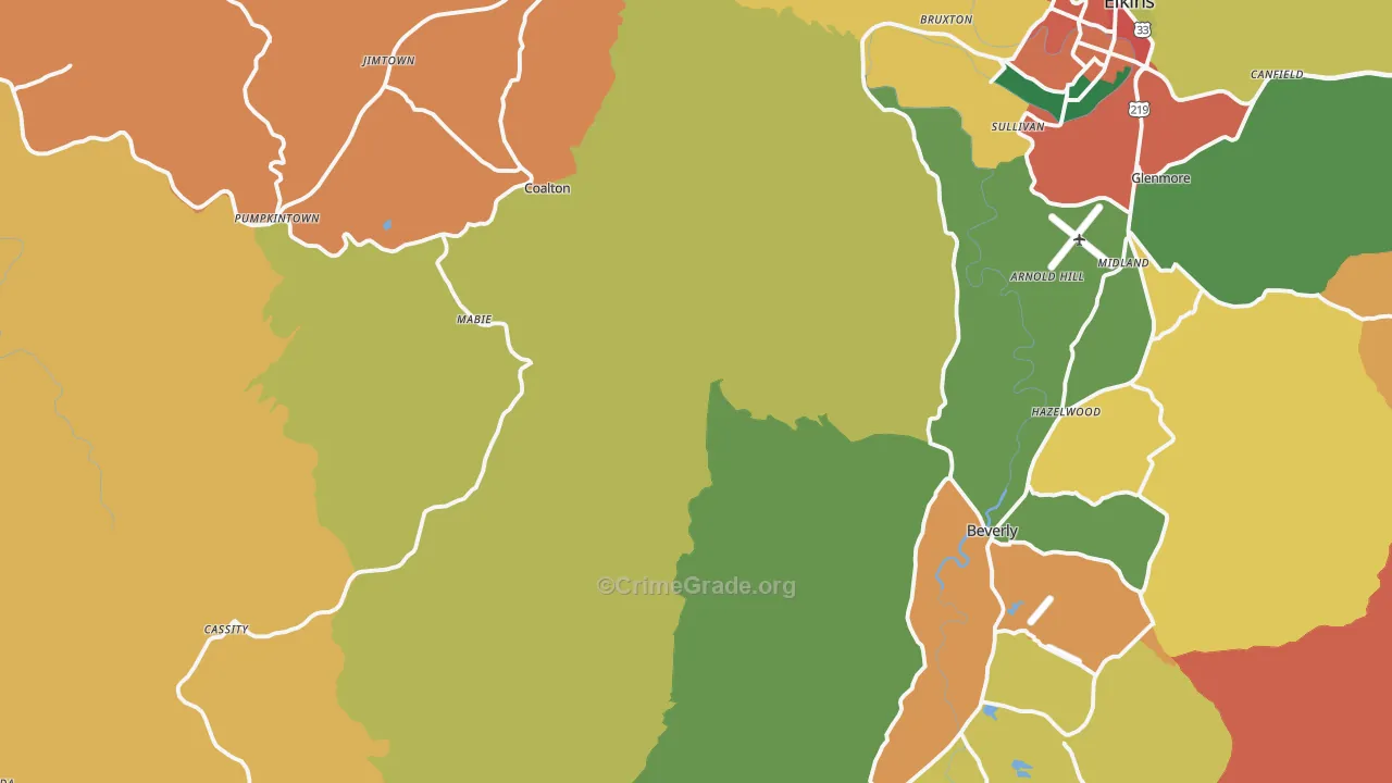 Valley Bend, WV Map of Burglary Rates