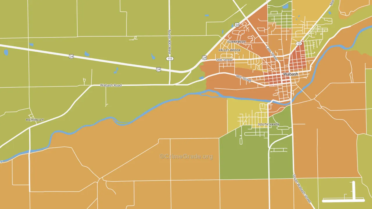 Valley Brook, IN Map of Burglary Rates